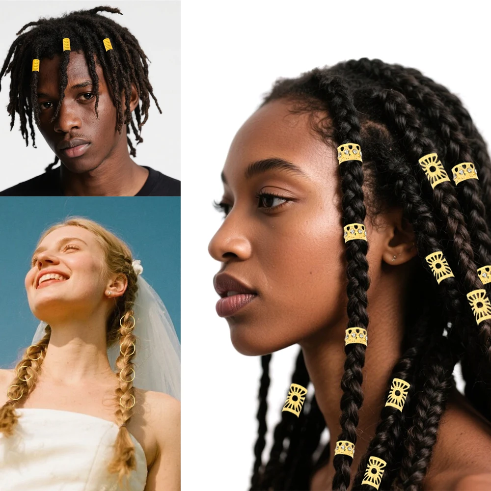 Hair Rings 100pcs Hair Jewelry for Braids Hollow Out Dreadlocks Beads Clips Dread Locks Hair Braiding Metal Cuffs Decoration