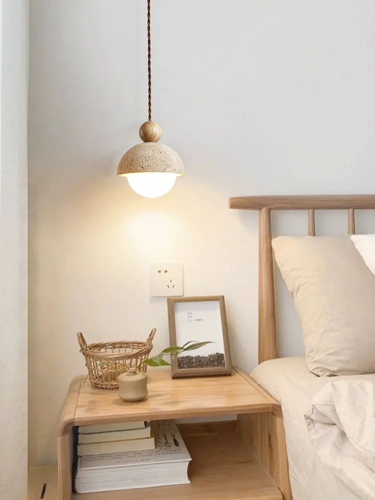 Led Pendant Lamp Small Stone Chandelier Bedroom Bedside Modern Bulb Light Flower Bud Cream Style For Children\'s Room Girl Home