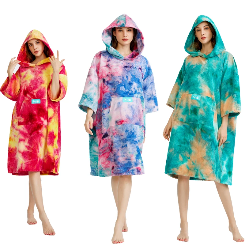 Woman Tie-dye Diving Suit Change Robe Poncho Quick-drying Hooded Bath Towel Swimming Robe Beach Swimming Surfing Towel Adult Man