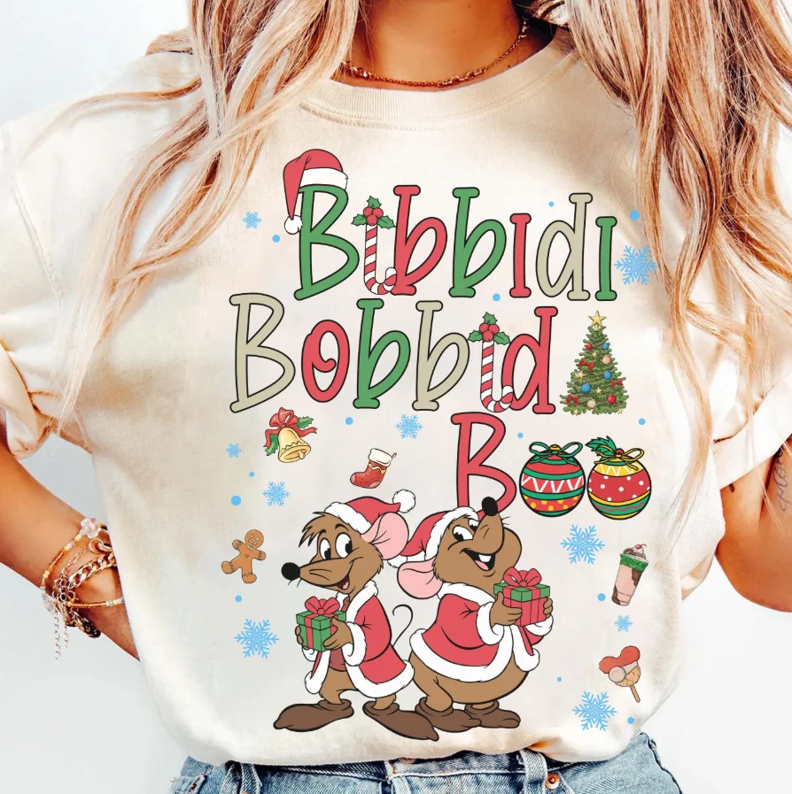 قميص سندريلا بيبيدي بوبيدي بو لعيد الميلاد قميص ديزني لعيد الميلاد قميص سانتا جاق وجوس بالون #1