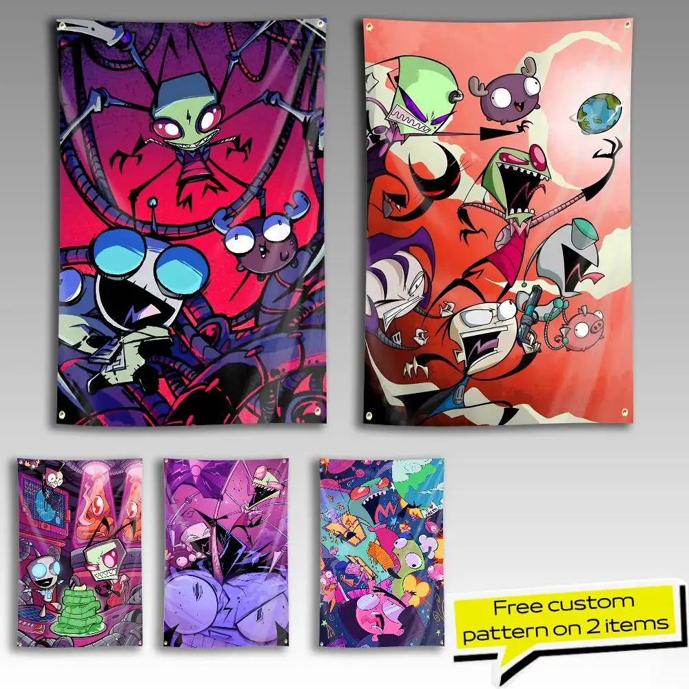 Gir-Bot Cartoon I-Invader Zim-m Flag Tapestry Banner for Bedroom Living Room Outdoor Camping Custom Supported