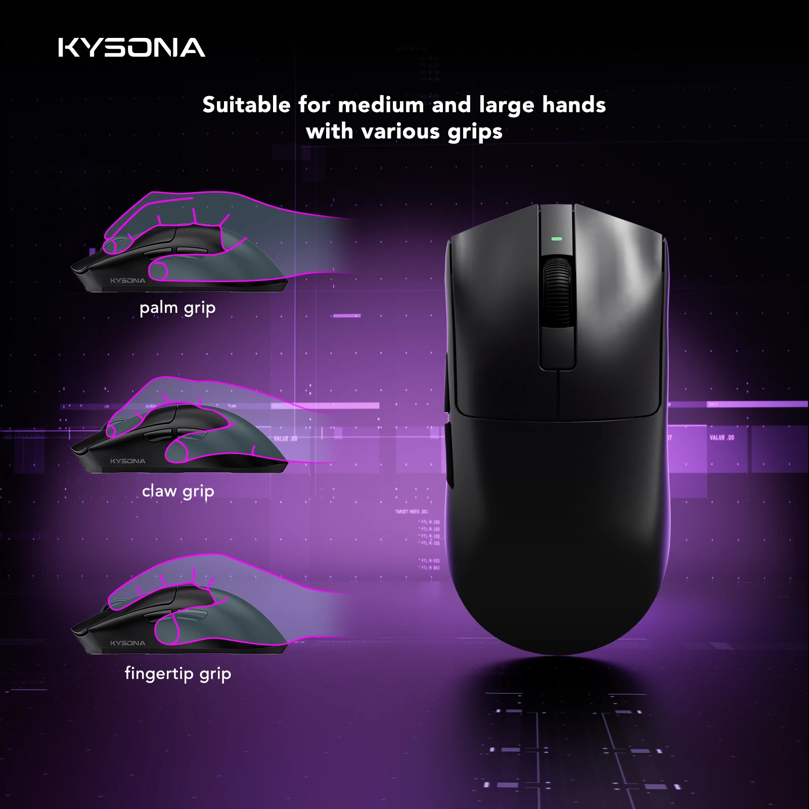 Kysona Jupiter Wireless Mouse PAW3395 Sensor 26000DPI Light Weight 49g 8khz Bluetooth Rechargeable Game Mouse For PC Laptop Gift