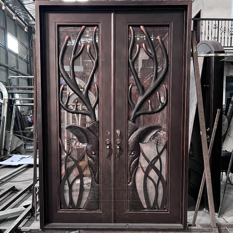 Fancy Decoration Cast Iron Front Entry Door High Class Double Security Door Exterior Wrought Iron Front Door