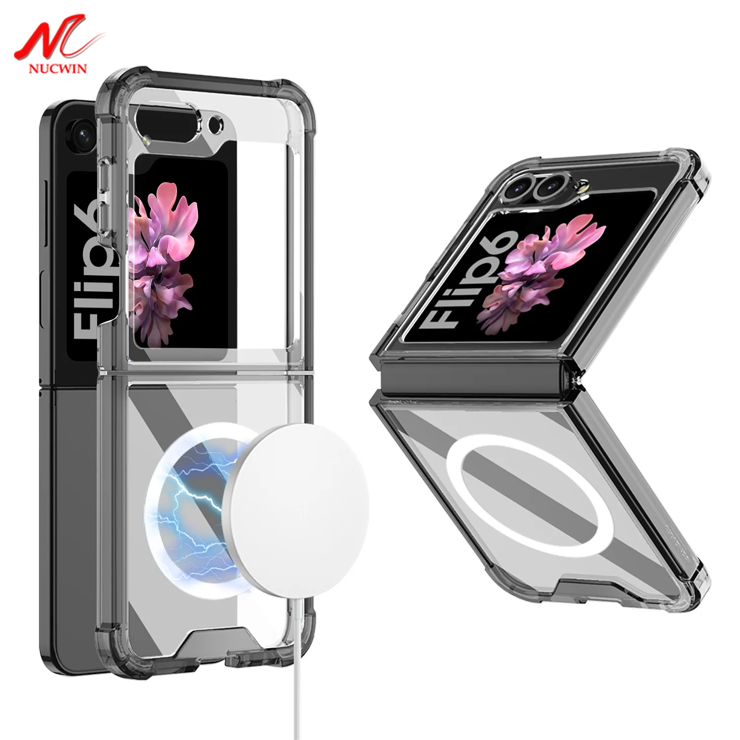 For Samsung Z Flip 6 Magsafe Case Luxury Transparent Silicone Airbag Shockproof Cover for Samsung Galaxy Z Flip 5 4 6 ZFlip6 Bag