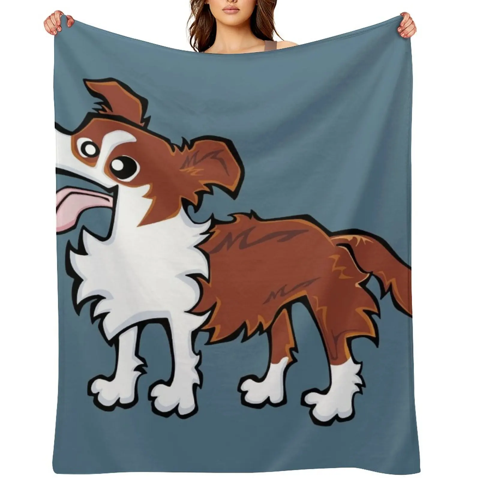 Border Collie - Red and White (Full Body) BLUE BG Throw Blanket Tourist Furrys Luxury Throw For Decorative Sofa Blankets