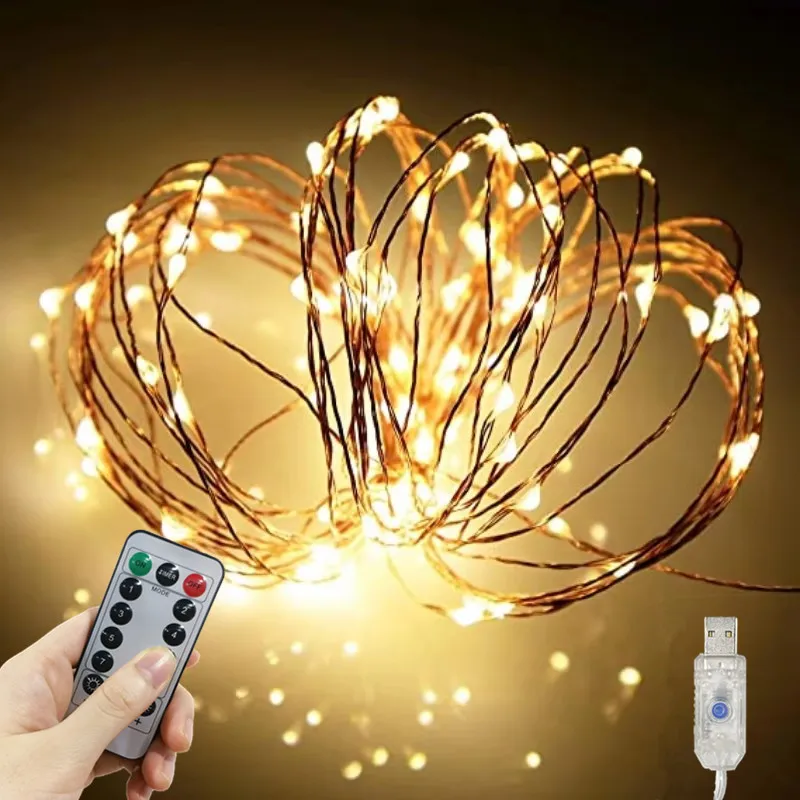 Christmas Garland New Year Home Wedding Party USB LED Fairy Lights 8 Function Remote Control String Lights Garden Decoration