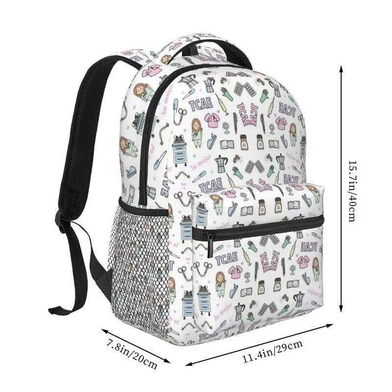 Custom Cartoon Doctor Nurse Enfermera En Apuros Travel Backpacks Lightweight Waterproof Daypack for Travel Work Hiking Camping