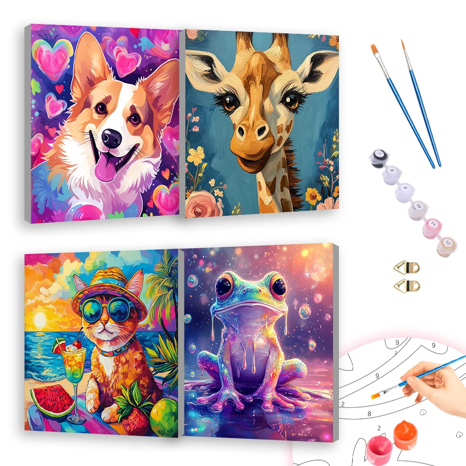

RUOPOTY Diy Painting By Numbers For Beginner Animal Colors Picture 20x20cm With Frame Arts Crafts Drawing Artwork oil Decorative