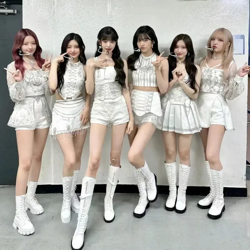 

Kpop Korean Women Group Jazz Hip Hop Dance Clothes Female Stage Performance Costumes White Crop Tops Slim Shorts Rave Outfits