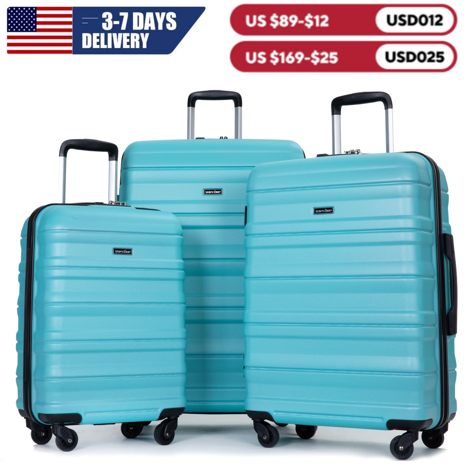 Travelhouse 3 Piece Luggage Sets,PC Hardside Suitcase with Expandable,Spinner Wheels, TSA Lock,Carry on Luggage Set