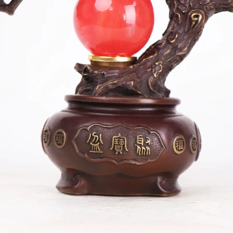Copper Treasure Basin Ornament With Burnt-Colored High-End Crystal Ball, Fortune-Bringing For Home And Office