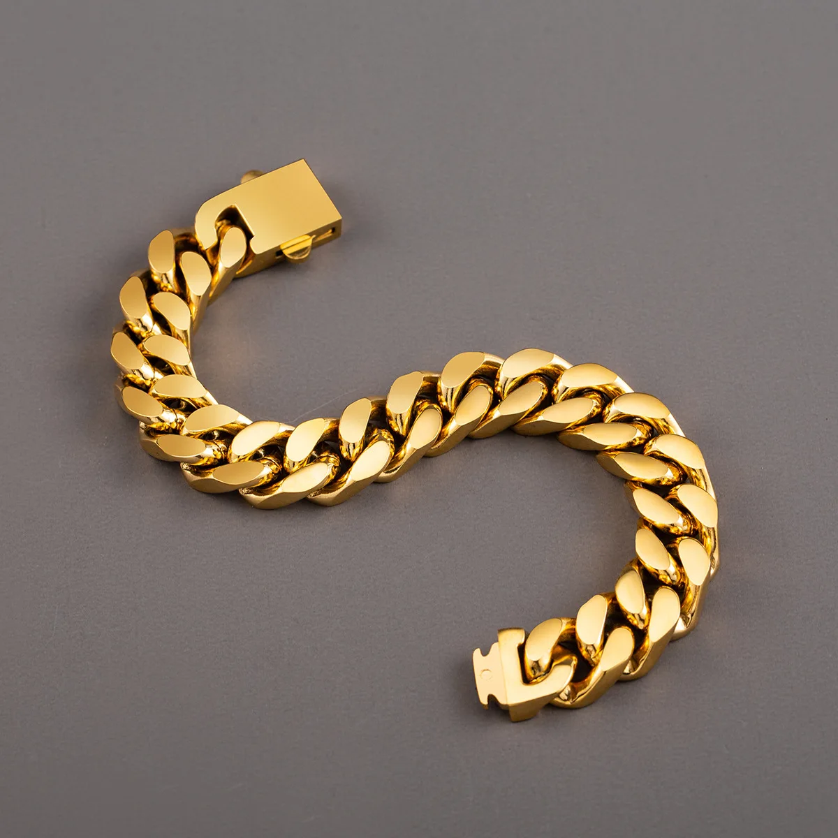 Luxury 24K 9999 Pure Gold real gold Bold Four-sided Milled Cuban Chain Men's Bracelet