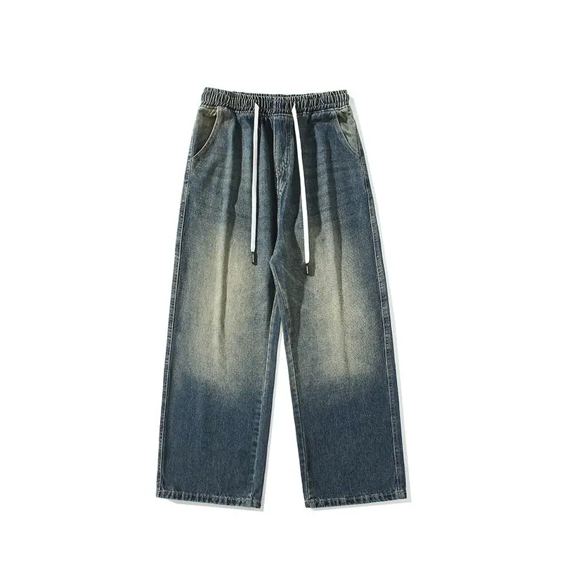 Men's Loose Jeans Washed Spring And Autumn Pants Straight Tube Loose Trendy High Street Casual Wide Leg Retro Blue Pants