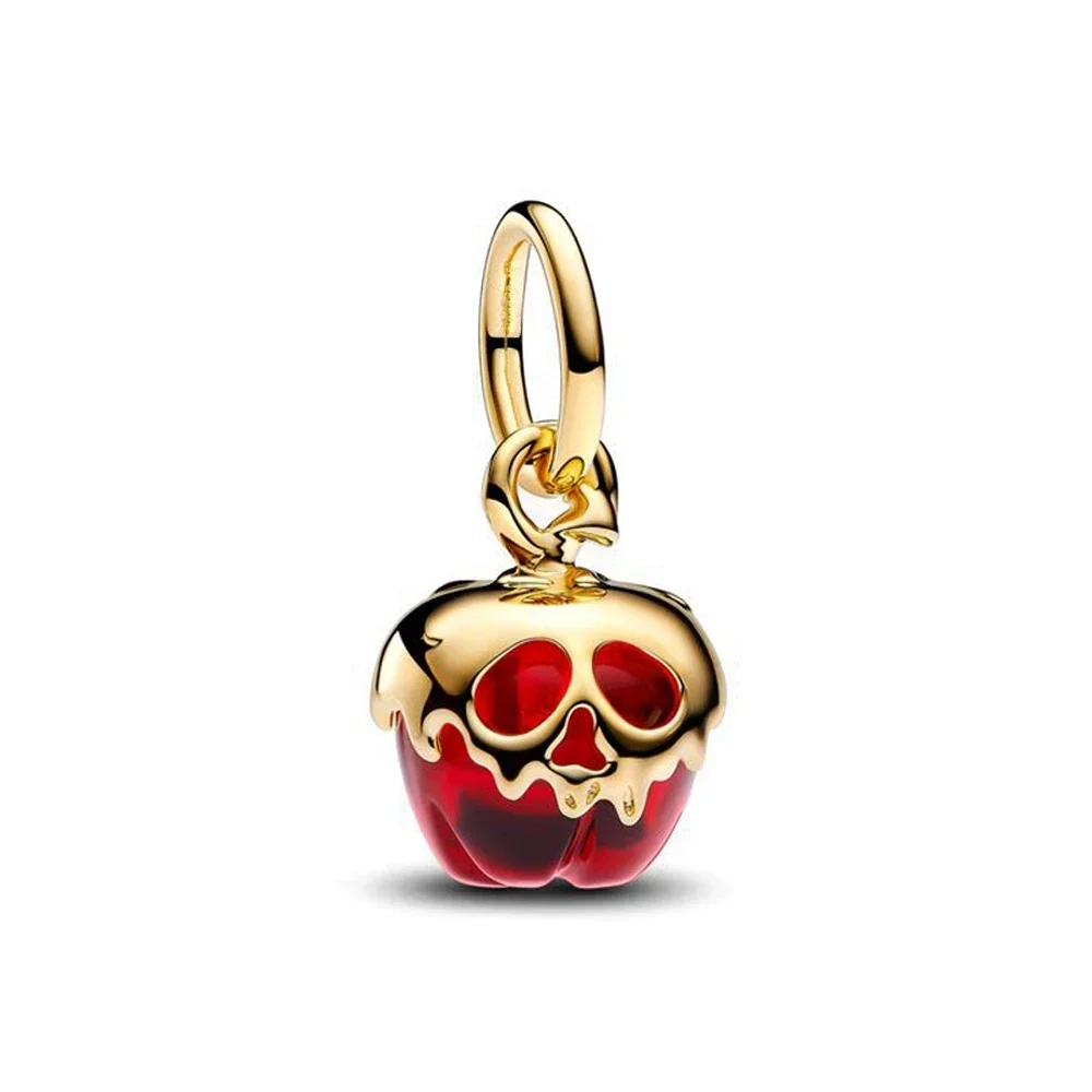 Gold Plated Skull & Red Apple Dangle Charm Fit Pan Original Bracelet DIY Women Jewelry Gift  Villains Evil Queen 2024 New Beads