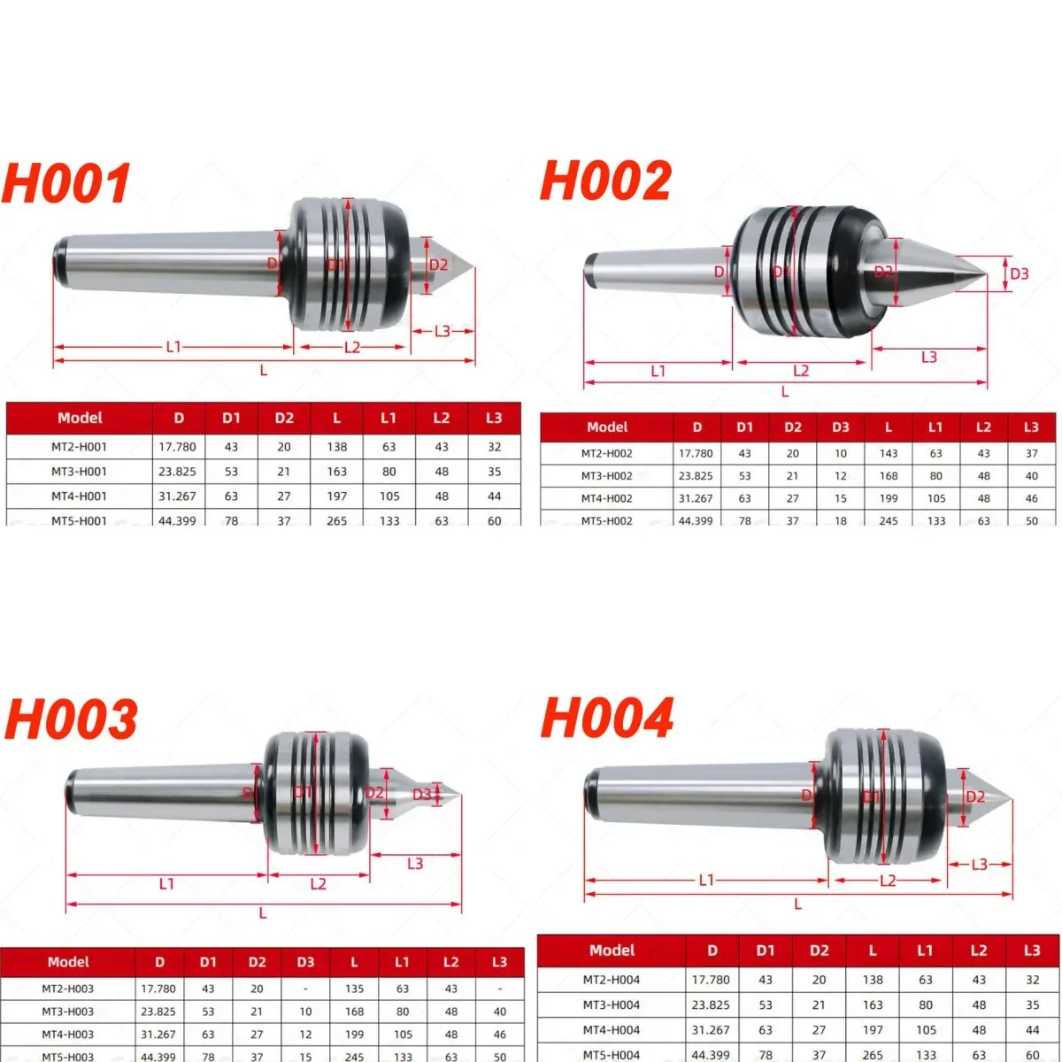 Morse MT2 MT3 MT4 MT5 H001 H002 H003 H004 Morse CNC Lathe Rotary Center Double Cone Head Live Center for Morse Turning