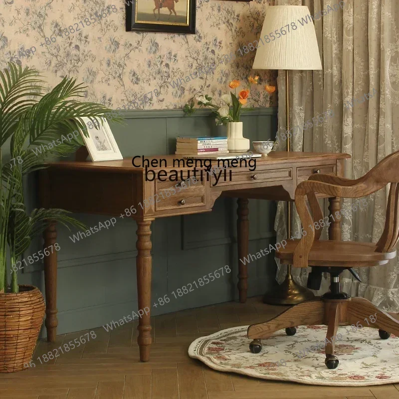 SS new styleAmerican country log desk European style, three pumping desk retro pastoral study computer tabless 7486 ss 7486