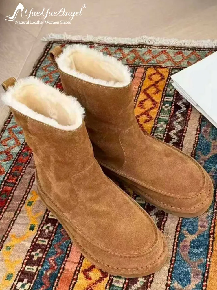 

Модные ботильоны на платформе с круглым носком из натуральной кожи для отдыха, однотонная женская обувь без шнуровки из коровьей замши, теплая обувь на среднем каблуке