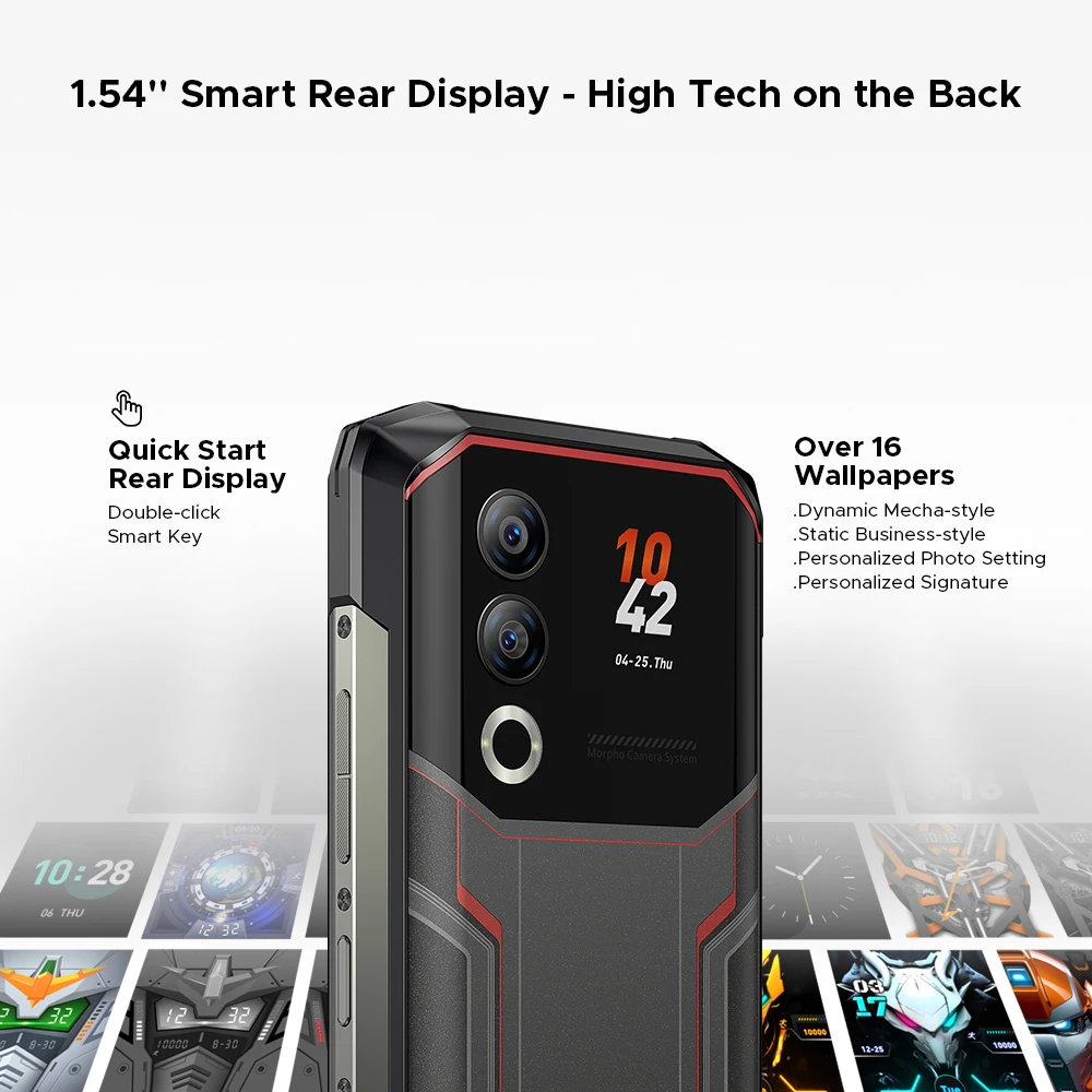 DOOGEE Blade20 Ultra Rugged Phone With 1.54'' Rear Display 6.6'' Screen 8GB 512GB 10300mAh Battery 50MP Camera NFC Smartphone