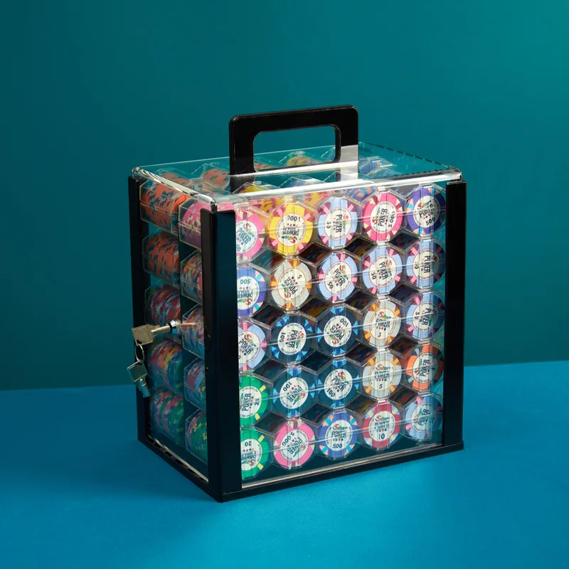 Wholesale Key Lock Transparent Acrylic Poker Chip Box 1000 Chips 10 Chip Racks Thick Portable Storage Case for Texas Game