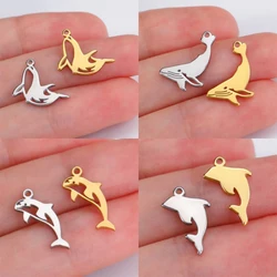 EUEAVAN 5pcs Sea Whale Fish Charms Stainless Steel Charms for Necklace Bracelets Earrings DIY Craft Small Dolphin Pendant