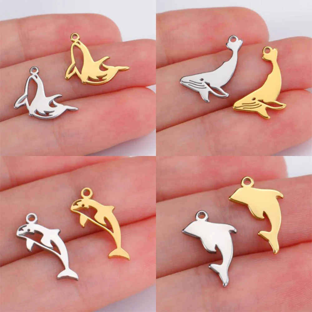 EUEAVAN 5pcs Sea Whale Fish Charms Stainless Steel Charms for Necklace Bracelets Earrings DIY Craft Small Dolphin Pendant