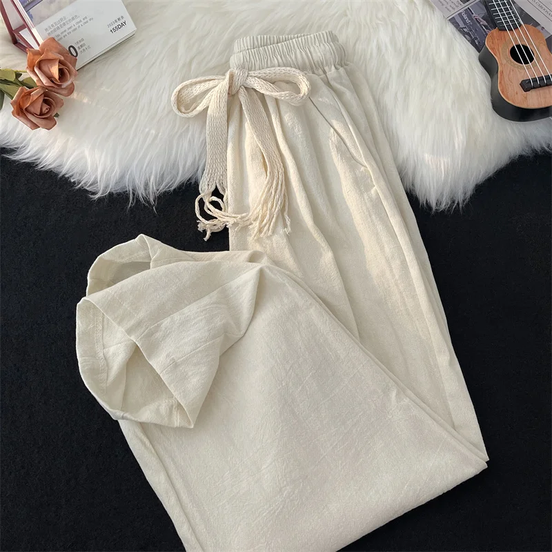 

Мужские повседневные брюки из хлопка и льна ручной работы, свободные, широкие, струящиеся, летние, модные, удлиненные, брендовые