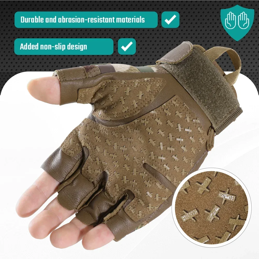 Guantes tácticos transpirables de medio dedo para hombre, equipo de protección sin dedos para deportes, ciclismo, tiro, trabajo al aire libre