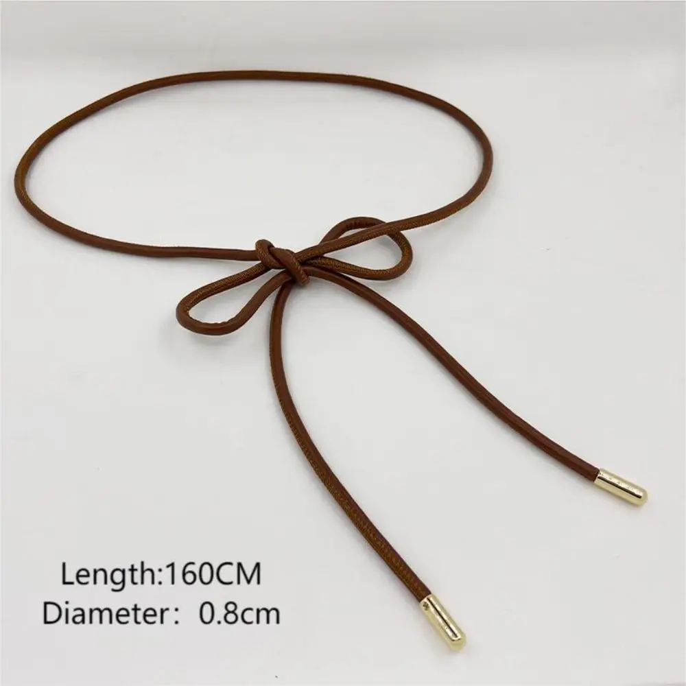 Waist Chain Round Rope Belt Fashion Solid Color Non-hole Leather Thin Belt Waist Closing Decorative Women