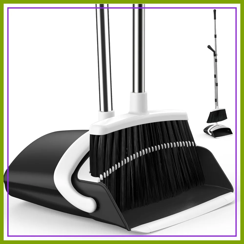 

51-Inch Adjustable Broom and Dustpan Set with Teeth for Home Office Floor Cleaning