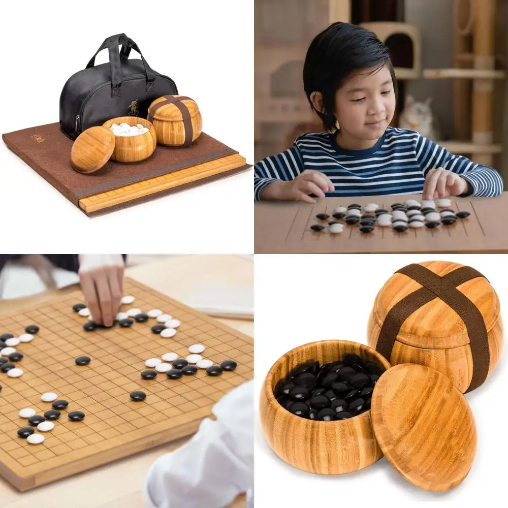 

Classic Double-Sided Bamboo Go Board Set with Melamine Stones and Bamboo Bowls, 19x19/13x13 Inches