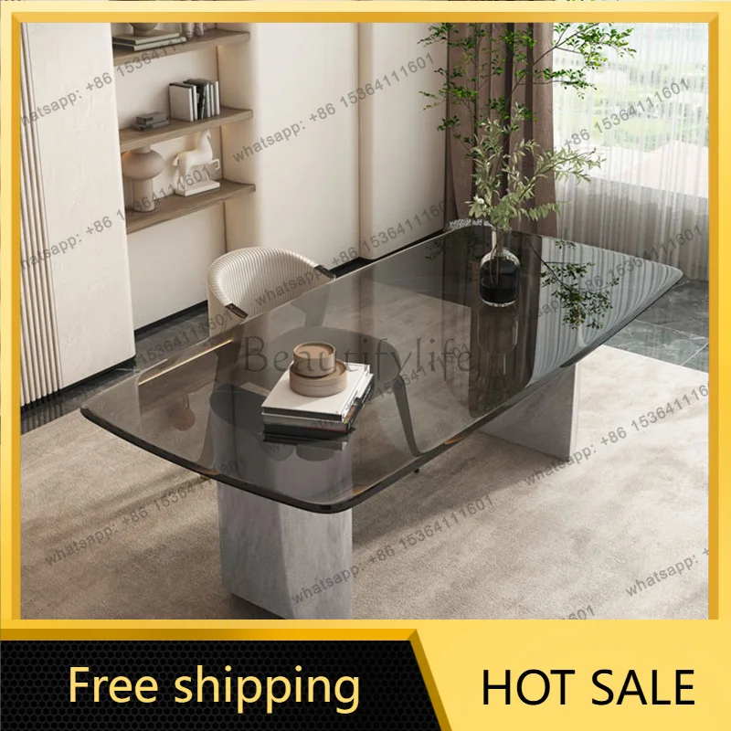 Factory Direct Sales Italian Light Luxury Designer Gray Tempered Glass Rectangle