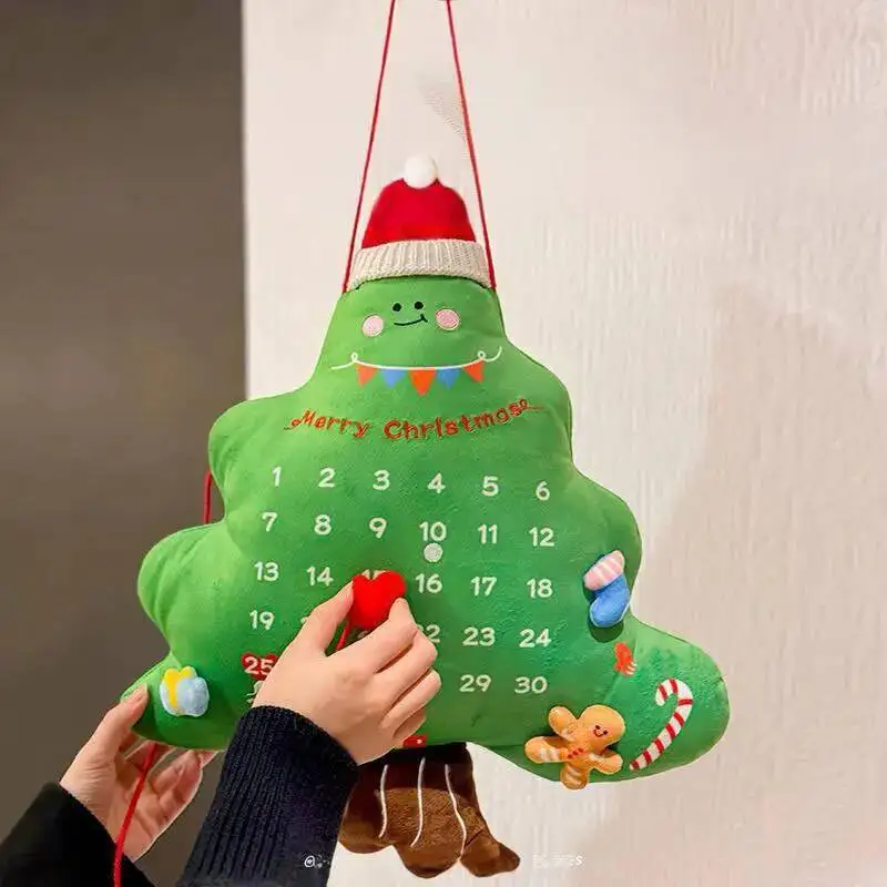 Christmas Tree Countdown Calendar Throw Pillow Cute Gingerbread Man Snowman Plush Doll Living Room Sofa Cushion Decor Toys Gifts