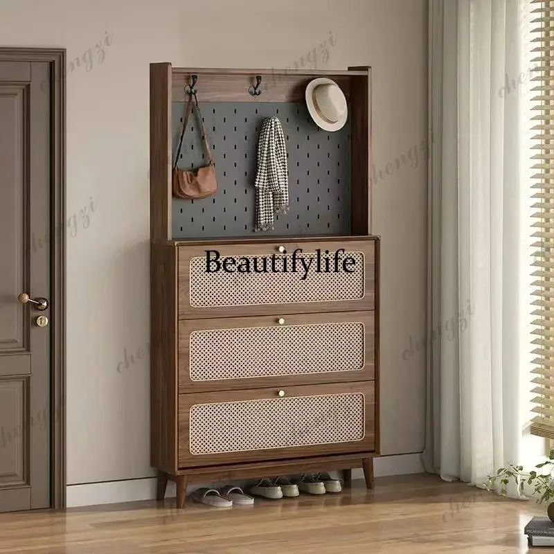 F4567 Nordic Wooden Shoe Cabinet Modern Gray Natural House Storage Salon Shoe Rack Hallway Space Saving Zapatera