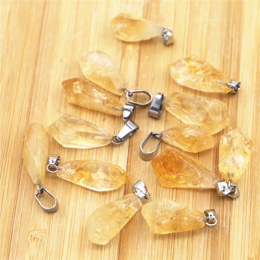 Good Quality Natural Stone Citrine Pendants Charms Raw Ore Irregular Healing Crystals for Women Necklace Jewelry Making 12PCS