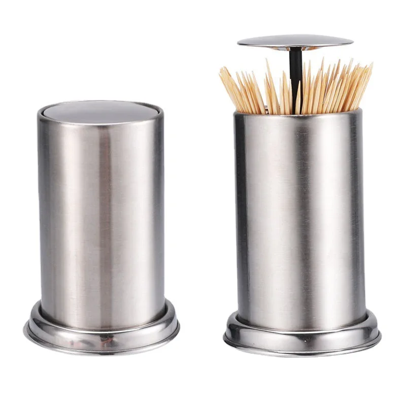 Stainless Steel Toothpick Press Box Stand Creative Storage Containers Holder Automatic Spring Cover Kitchen Organizer Boxes