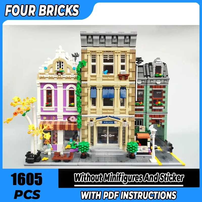 Moc Building Blocks Stazione di polizia e negozio di ciambelle Tecnologia Mattoni modulari Modello Regali Giocattoli di Natale Set fai da te Assemblaggio