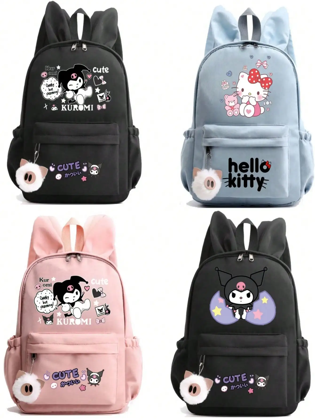 

HelloKitty ear bag Printing Kuromi Schoolbag Primary and Secondary School Students Cartoon Pencil Bag Mochila Children's Gifts
