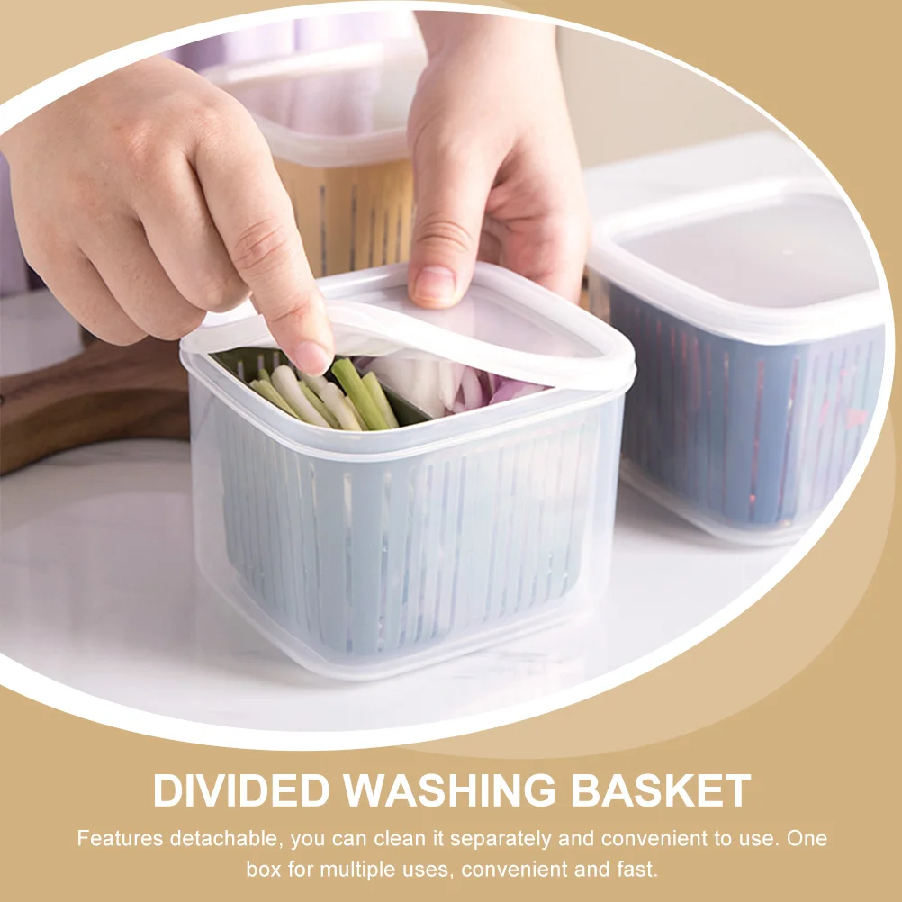 

4Pcs Fruit Storage Boxes Divided Plastic Containers for Fridge Fresh Keeping Drain Basket Garlic Ginger Vegetable Box