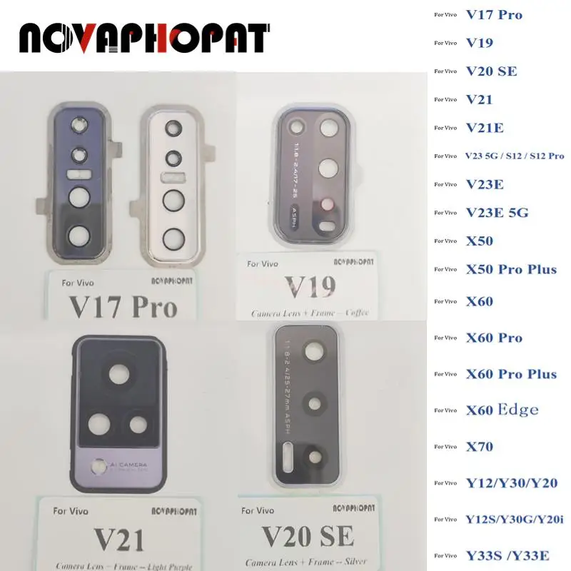 

Novaphopat Back Camera Glass Lens + Camera Lens Frame Cover Holder For Vivo V17 Pro V19 V20 SE V21 V21E V23 5G S12 Pro V23E