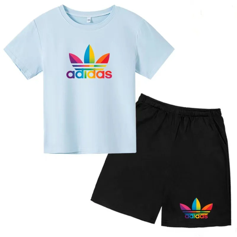 

2026 Latest Children's Summer Black WhiteT-shirt and Shorts Set-breathable Quick-drying Clothing Boys Girls Aged3to13years Old