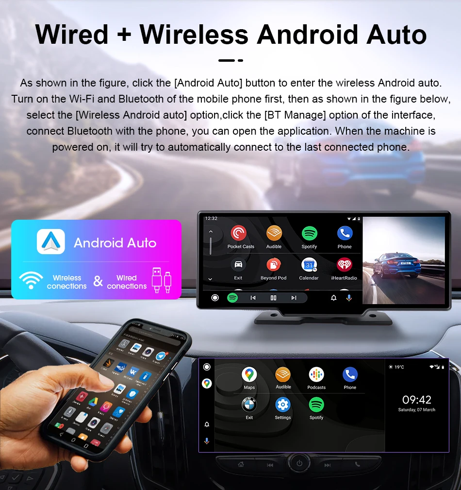 7/10,26 Zoll kabelloser Carplay-Bildschirm für Auto, 5G Wifi Dash Cam 4K Auto DVR, Android Auto Dual Lens GPS-Navigation Videorecorder, FM AUX – Detail 11