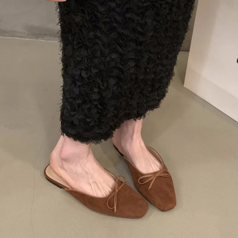 Comemore New Women Mules Shoes Slippers Butterfly-knot Comfort Casual Slip on Light Solid  Shallow Ladies Flat Slides Sandal
