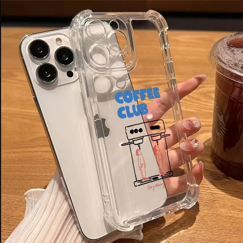

Coffee Club Pattern Transparent Phone Case For Samsung Galaxy S26 Ultra S25 S24 S23 S22 Plus S21 FE A17 A16 A15 A14 A37 5G Cover