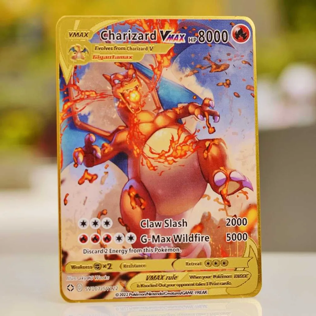 Pokemon Cards Golden Pokémon Metal Card Tcg Rayquaza Vmax Mario Gx Pikachu Vstar Anime Board Games Playing Cards Kids Toys Gifts
