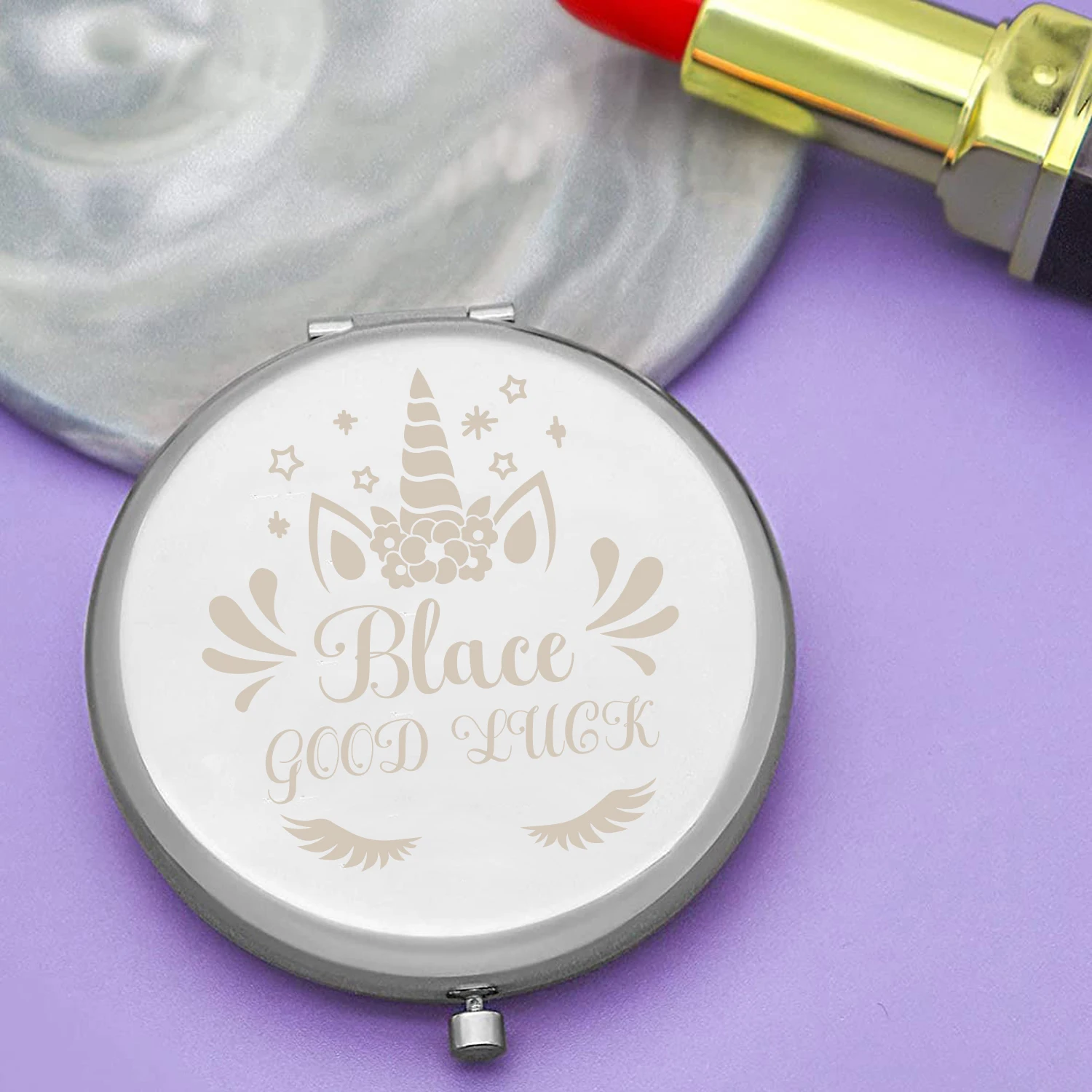 

1pc unicorn creative Old Engraving Custom Name Round Circle Mirror Metal gold Christening Souvenir