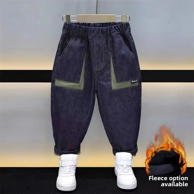 

Thiened Fce Boys Denim Jeans Winter Warm Casual Straight Leg High Waist Zipper Closure Teenage Faion Antistatic Waable