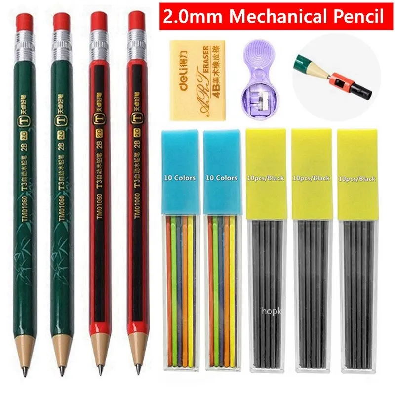 Imagem -02 - Lápis Mecânico Conjunto Automático Estudante Escola Canetas Suprimentos Escritório Kawaii Bonito Papelaria Desenho Escrita Esboço da Arte 2.0 mm