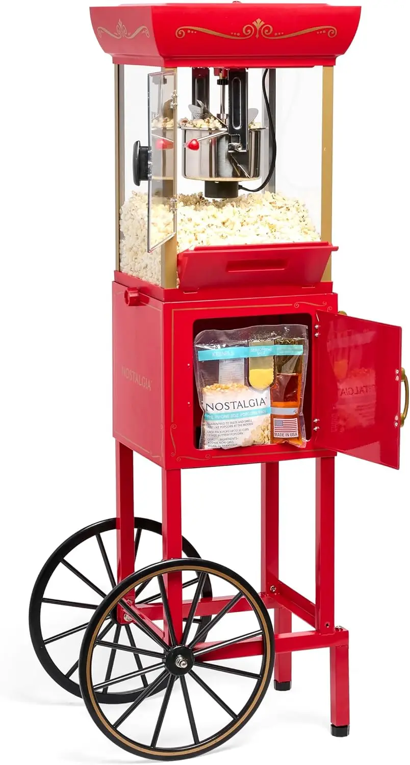 Popcorn Maker Machine - Professional Cart With 2.5 Oz Kettle Makes Up to 10 Cups - Vintage Popcorn Machine Movie Theater Style -