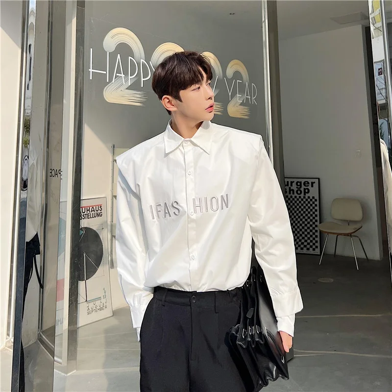 

Men's Long Sve irt Silver Tead Embroidery oulder Design Loose Casual Hair St irt Spring Trend High End Feeling