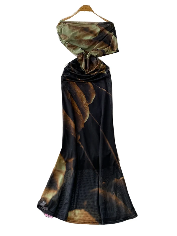 Ele ort Sve Dyed Me Taille Cinching Abnehmen Fi Tail Dr Damen Sommer Faion Pendeln Hohe Taille Midi Dr